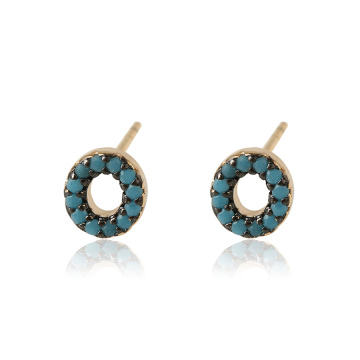 94999 xuping new gold earring models vogue letter o 18k gold stud earring with precious blue turquoise jewelry